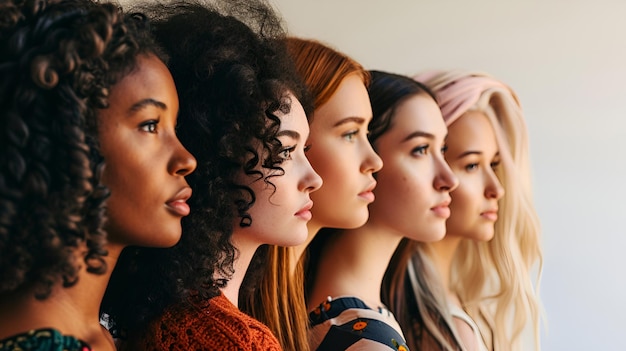 Foto retratos de mulheres diversas celebrando o dia da mulher com unidade e diversidade