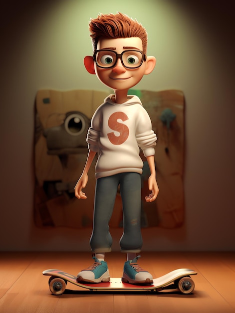 Retratos de personagens 3D da Pixar de sekateboard