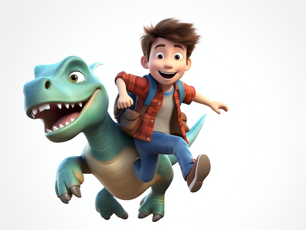 Retratos de personagens 3D de uma criança montando um monstro