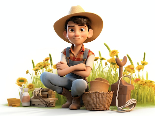 retratos de personagens 3d pixar agricultor