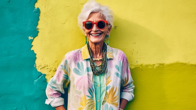 Retratos divertidos de la abuela Anciana vistiendo elegante para un evento especial moda de abuela m