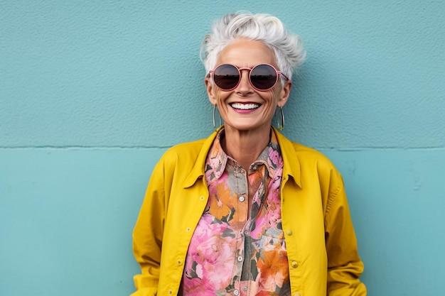 Retratos engraçados da avó mulher idosa vestindo-se elegantemente para um evento especial da vovó fashion m