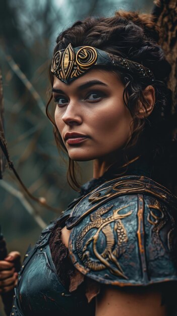 Foto retratos épicos de los personajes de xena, la princesa guerrera con canon eos r5 f12 35mm y mesmerizi