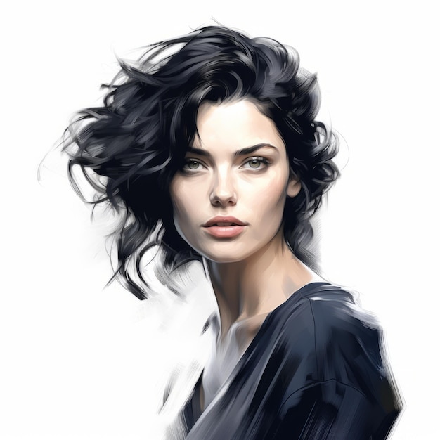 Retratos expressivos Uma impressionante ilustração de uma mulher de cabelos escuros