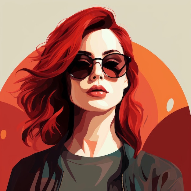 Retratos impressionantes de uma mulher ruiva com óculos de sol