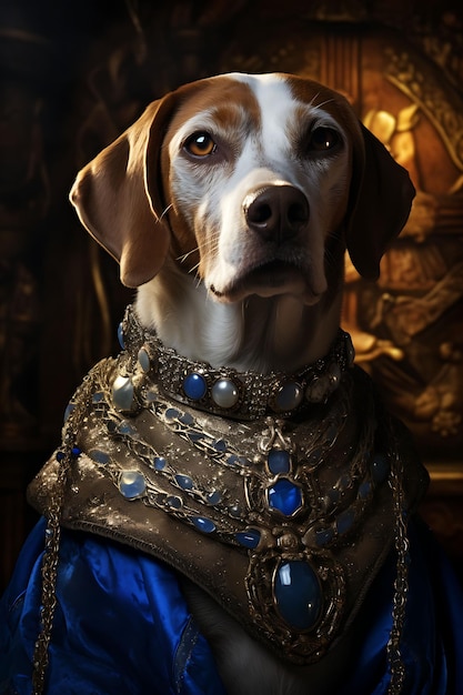 Retratos de mascotas creativos y elegantes con trajes reales y disfraces para un lujo lindo y elegante