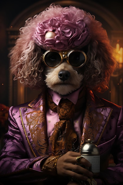 Retratos de mascotas creativos y elegantes con trajes reales y disfraces para un lujo lindo y elegante