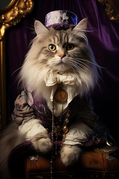 Retratos de mascotas creativos y elegantes con trajes reales y disfraces para un lujo lindo y elegante