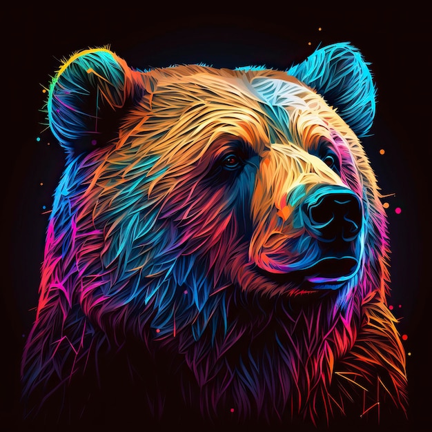 Retratos de osos en colores neón IA generativa