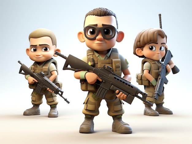 Retratos de personajes en 3D del ejército joven