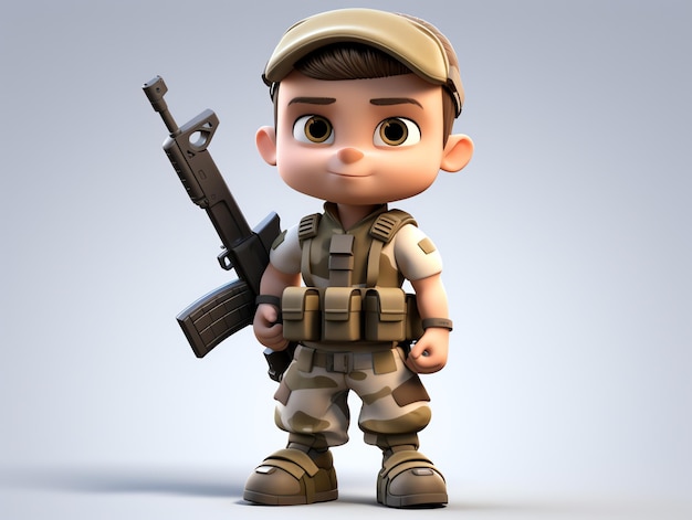 Retratos de personajes en 3D del ejército joven