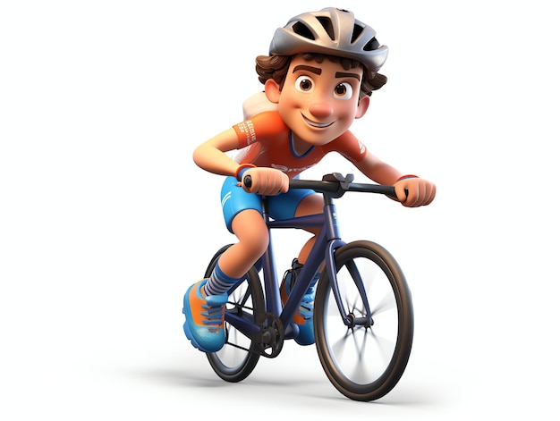 Retratos de personajes de Pixar en 3D de un joven atleta en bicicleta