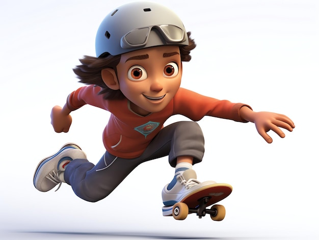 Retratos de personajes de Pixar en 3d de jóvenes sekateboards