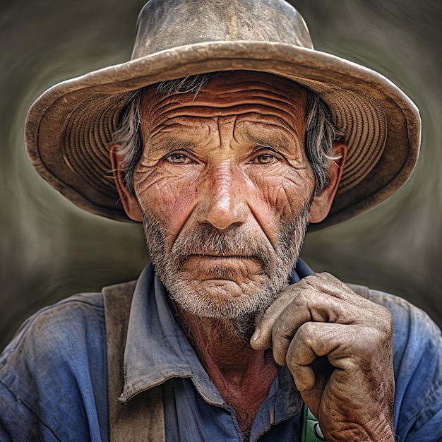 Retratos sinceros do fazendeiro com suas mãos trabalhadoras
