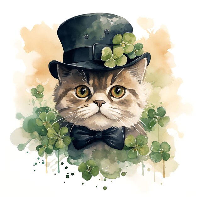 Retratos únicos de mascotas acuarela Clipart Celebra el día de San Patricio con adorables mascotas de traje verde