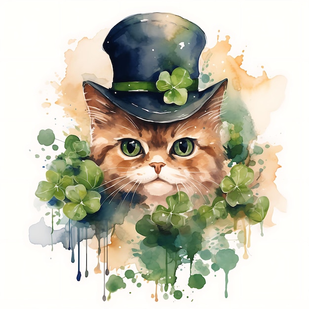 Retratos únicos de mascotas acuarela Clipart Celebra el día de San Patricio con adorables mascotas de traje verde