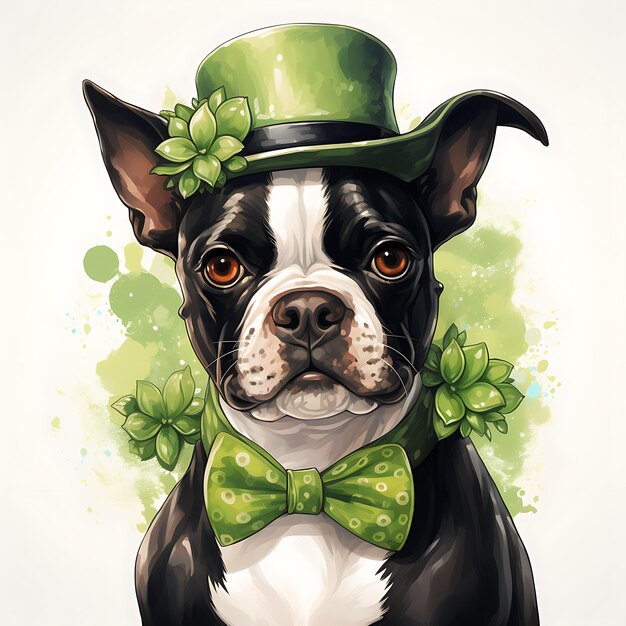 Retratos únicos de mascotas acuarela Clipart Celebra el día de San Patricio con adorables mascotas de traje verde