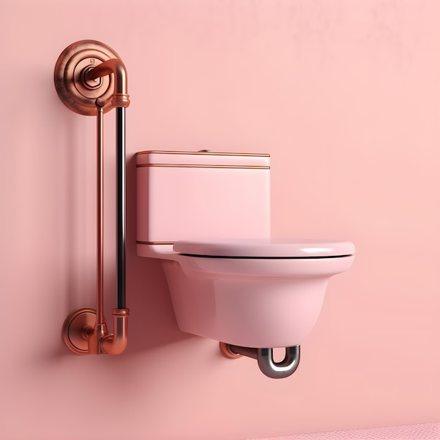 Foto un retrete rosa con un tubo de cobre conectado