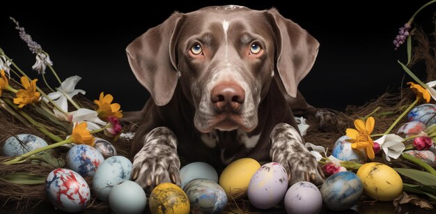 retriever de páscoa de chocolate com ovos de páscoa