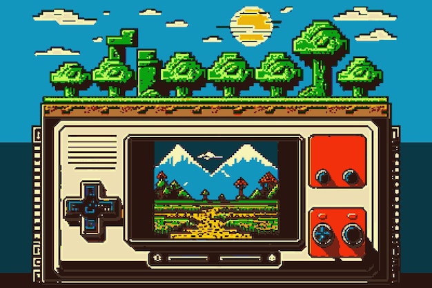 Retro-8-Bit-Super-Mario-Konsolenspielhintergrund Hochauflösendes Hintergrundbild für Vintage-Gaming-Fans