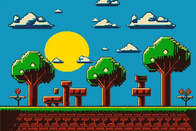 Retro-8-Bit-Super-Mario-Konsolenspielhintergrund Hochauflösendes Hintergrundbild für Vintage-Gaming-Fans