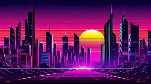 Retro 80s Synthwave Cityscape (em inglês)