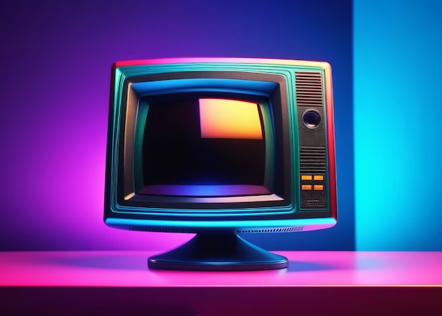 Retro-Analogfernsehen in Neonbeleuchtung