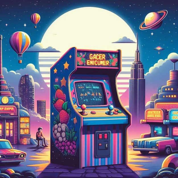 Foto retro-arcade-spielmaschinen-illustration