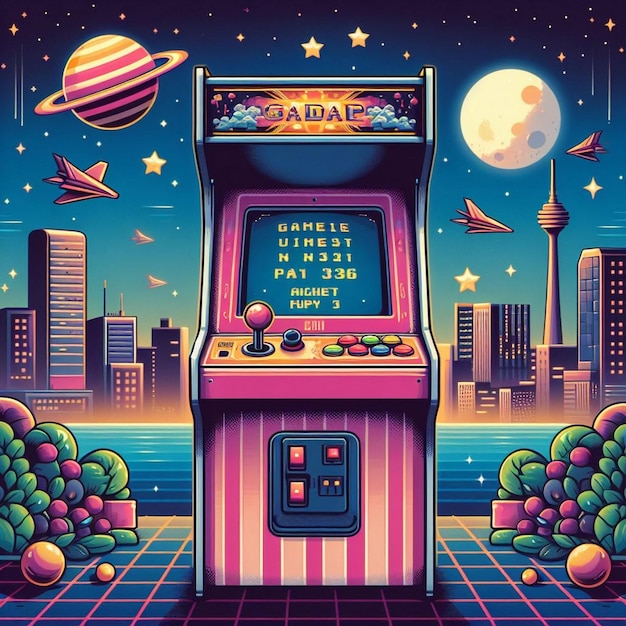 Foto retro-arcade-spielmaschinen-illustration