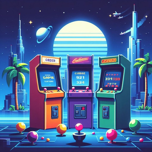 Foto retro-arcade-spielmaschinen-illustration