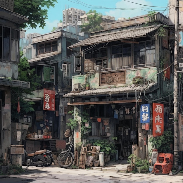 Retro-asiatisches Straßenhaus