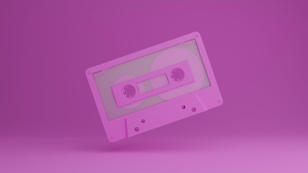 Retro-Audio-Kassette mit 3D-Rendering-Illustration aus den 70ern, 80ern, 90ern, beliebte Audiobandmusik minimal