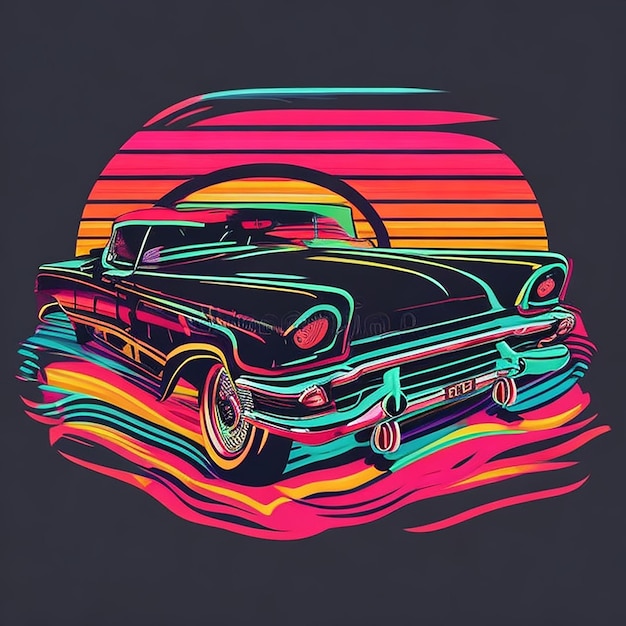 Foto retro-auto-farbenfrohe ai-bilder für das t-shirt-design