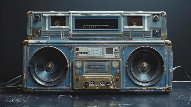 Retro-Boombox aus den 80er Jahren mit Kassetten-Player-Radio und Dual-Lautsprecher-Konzept Vintage-Elektronik-Musik-Gadgets 80er-Jahre Nostalgie Retro-Lifestyle Klassische Sound-Systeme