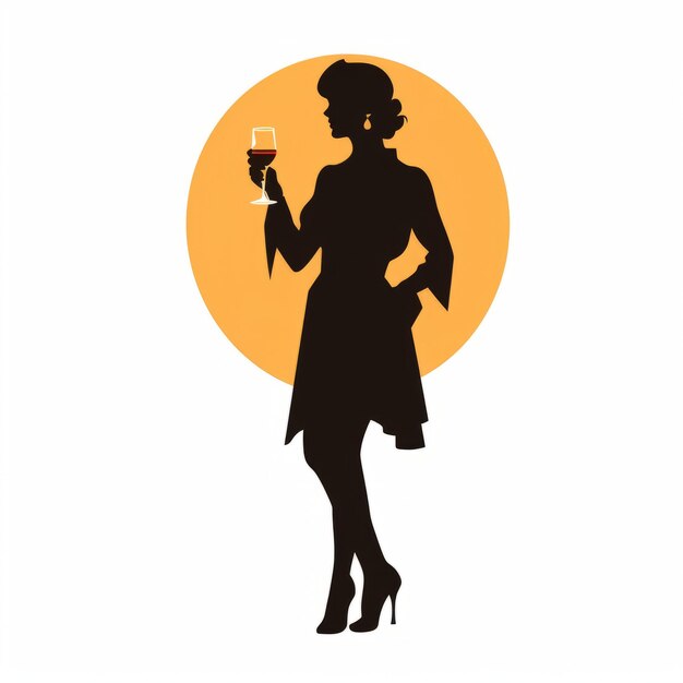 Foto retro-charme silhouette von frau mit weinglas