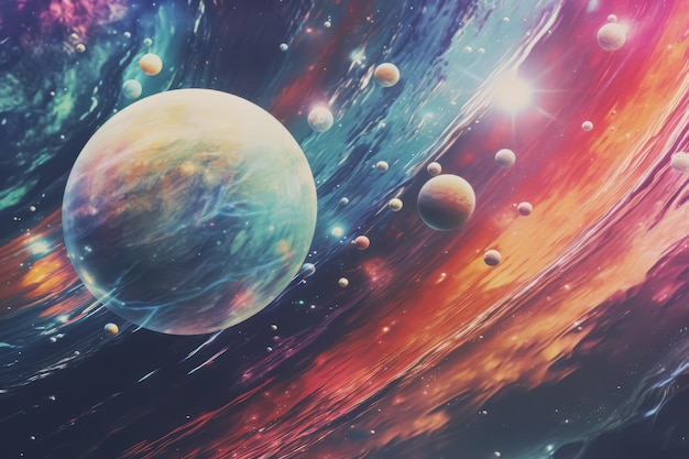 Retro-Collage-Stil, Universum, Galaxie, Weltraumhintergrund, Fantasy-Kosmos-Konzeptillustration