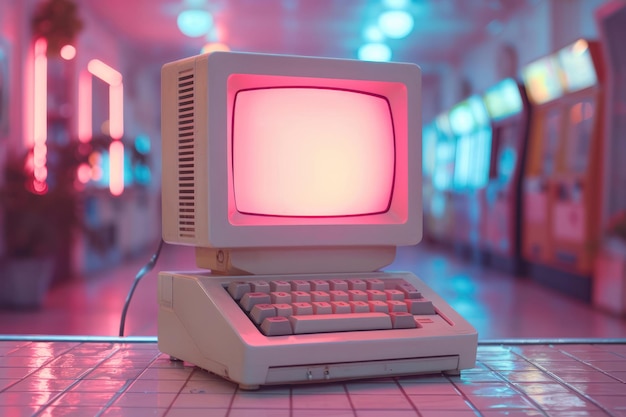 Retro Computador Vintage Desktop estreito extremo Inteligência Artificial Gerativa