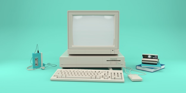 Foto retro-computer, audio-player und fotokamera