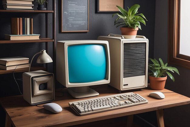 Foto retro-computer auf dem schreibtisch