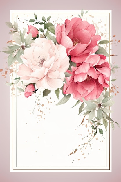 Retro-delikate Hochzeitskarte mit rosa Aquarell-Textur und Blumen