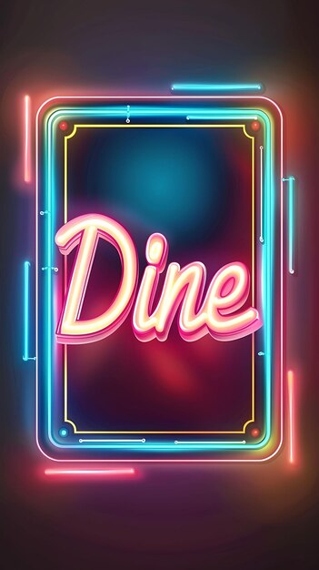 Retro-Diner-Postkarte mit Neon-Schildrand Dine in Retr-Illustration Vintage-Postkarte Dekorativ