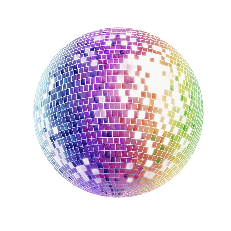 Foto retro-disco-ball im stil der 1960er und 1970er jahre als disco-symbol volumetrische d-ball-akwarell-illustration