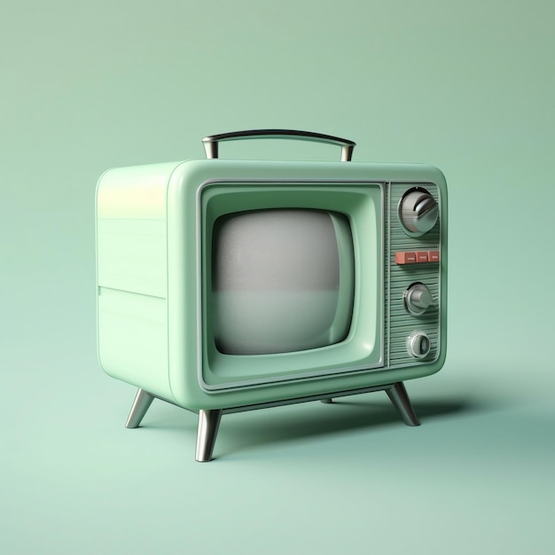 Retro-Fernseher in einem Vintage-Pastellgrün-Blau-Farbton AI