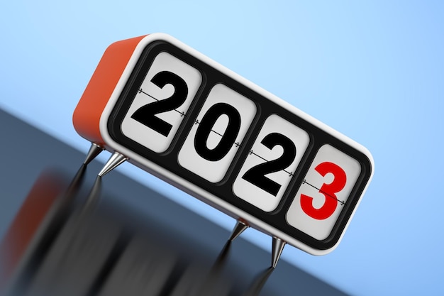 Retro Flip Clock con 2023 Año Nuevo Signo 3d Rendering