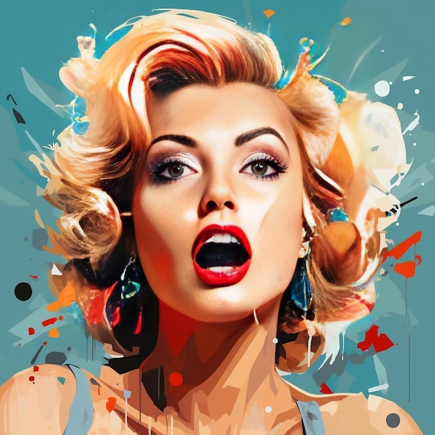 Retro-Frau-Wandkunstillustration im Pop-Art-Stil mit isoliertem Hintergrund