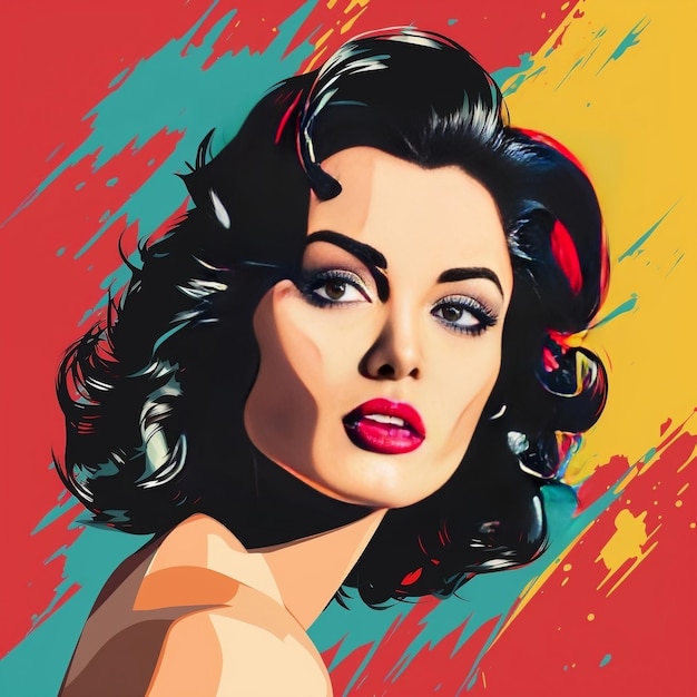 Retro-Frau-Wandkunstillustration im Pop-Art-Stil mit isoliertem Hintergrund