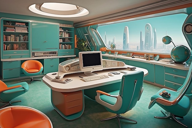 Foto retro-futurismo escritório de casa