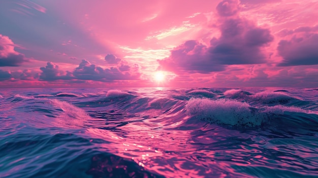 Foto retro-futuristas neon pink e electric purple waves