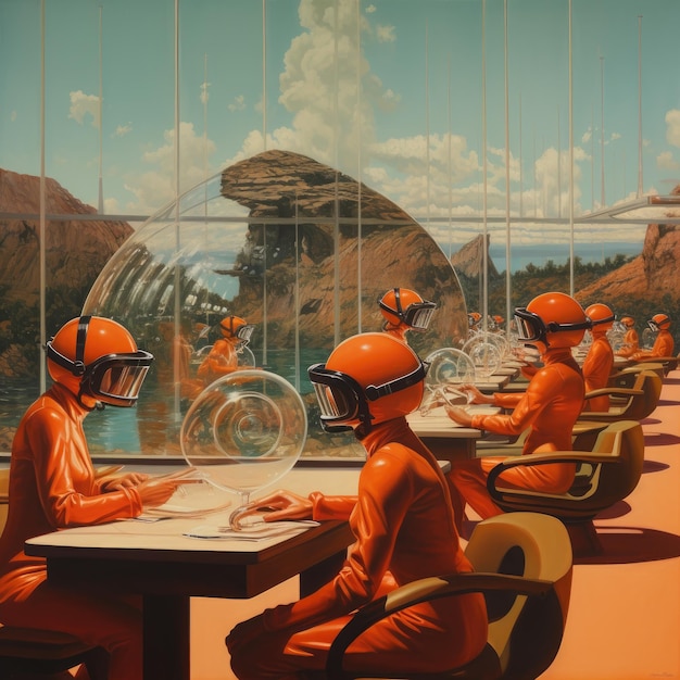 Foto retro-futuristische studenten ein blick in die vision der vergangenheit von morgen