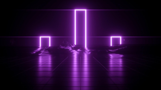 Retro futuristischer Hintergrund mit pinkfarbenem Neonlicht im Portal - 3D-Rendering